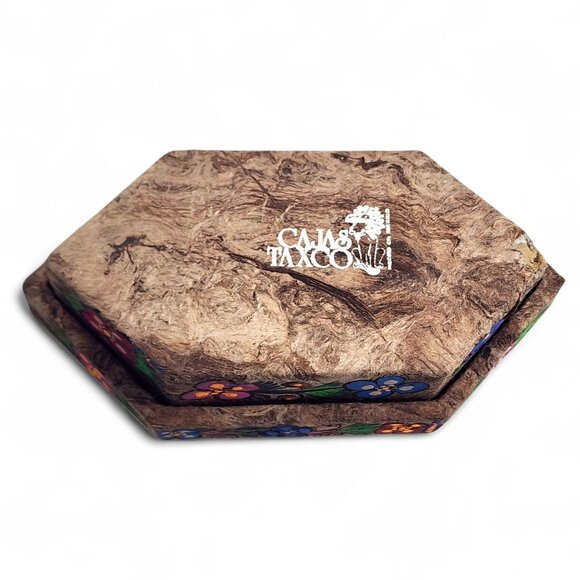 Vintage Hand Painted Cajas Taxco Boho Trinket Box Owl Decor Mexican Folk Art 7" - Picture 7 of 9